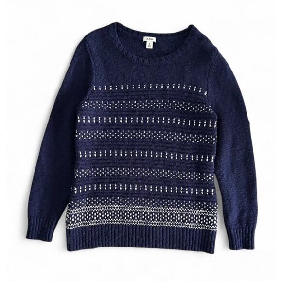 L.L. Bean Sweaters - LL Bean Navy Blue White Patterned Knit Sweater Women’s Size M 100% Cotton